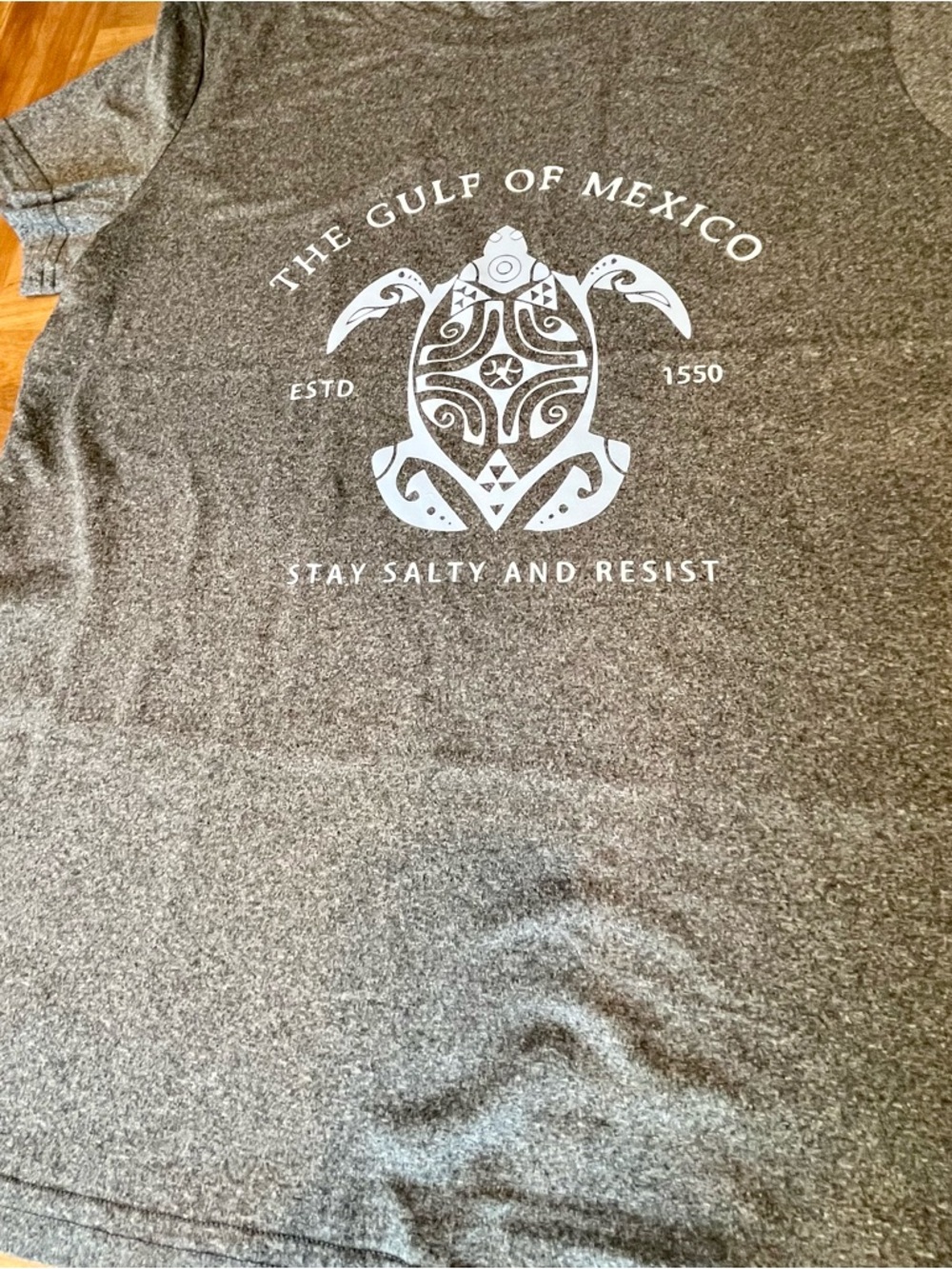 Gulf of Mexico "Stay Salty and Resist" Sea Turtle Graphic T-Shirt - Grey Med NEW - Picture 2 of 5